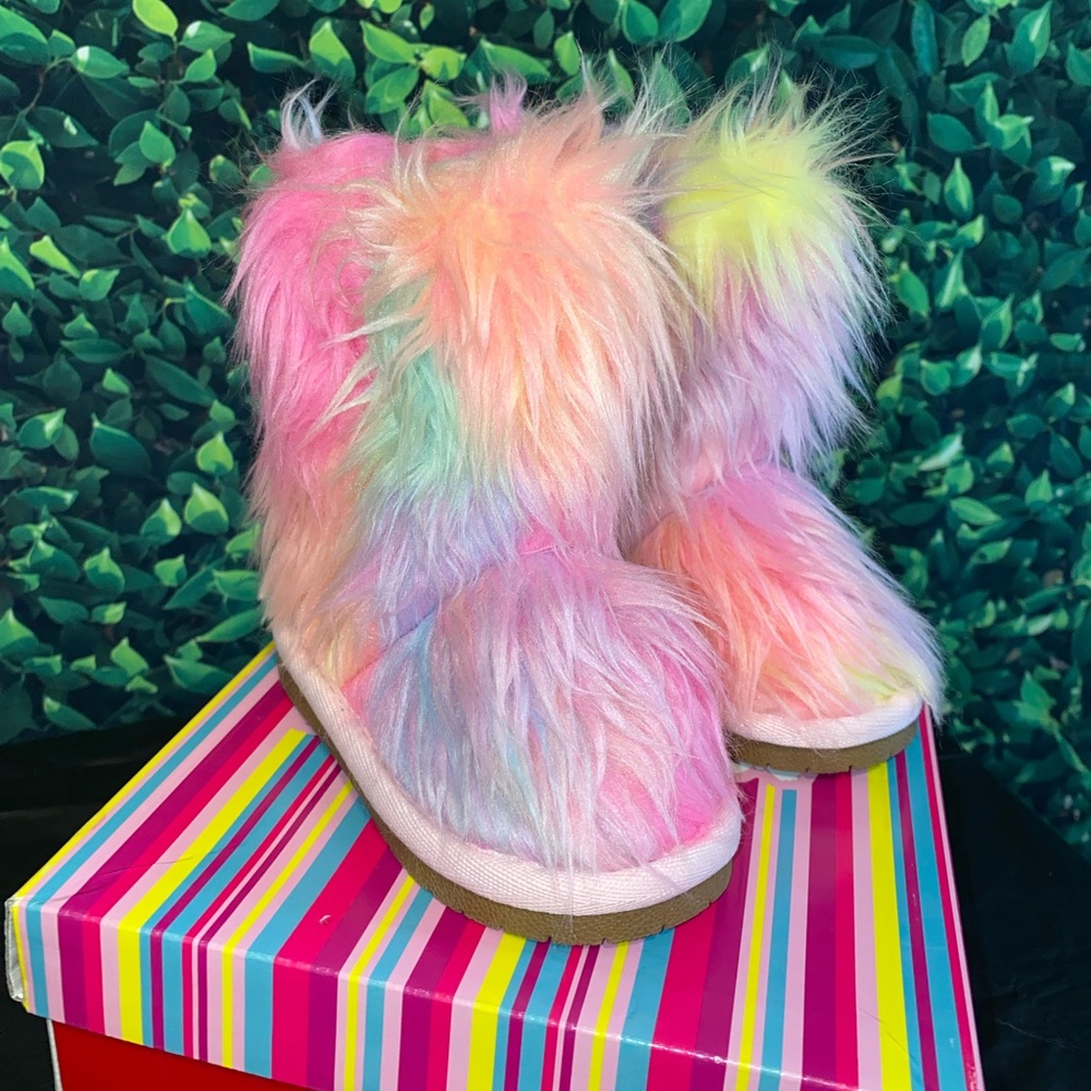 Rainbow fur boots